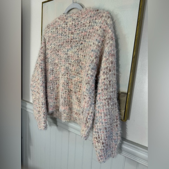 LUSH Pastel Knit Cozy Multicolor Sweater Pink Blue Cream Size Medium - Picture 8 of 9